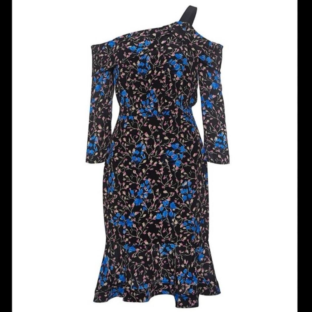 SALONI Tricia Off-the-Shoulder Silk Floral Ruffled Dress Sz 10